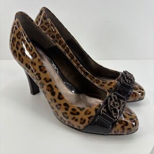 Sofft Teresina Leopard Print Patent Chain Accent Heels Shoes Women's Size 8M